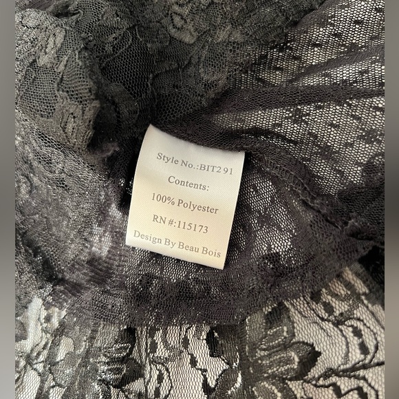 Beau Bois Black High Neck Lace Blouse with Pearl Buttons Size  S - Picture 3 of 13